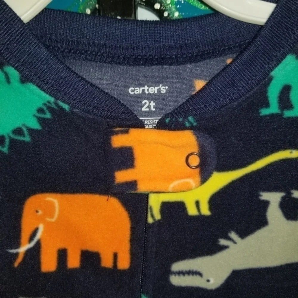 NWT Carters Blue Dino Footed PJ's Size 2T